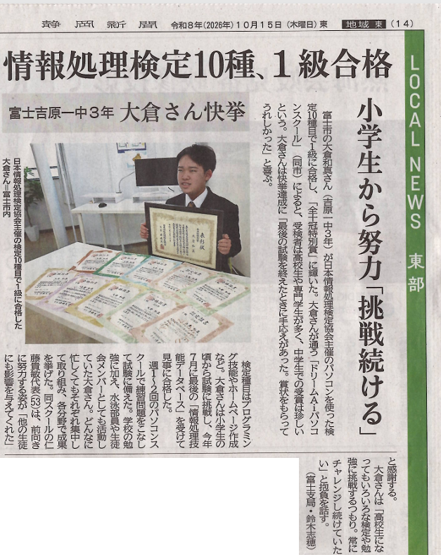 静岡新聞の掲載